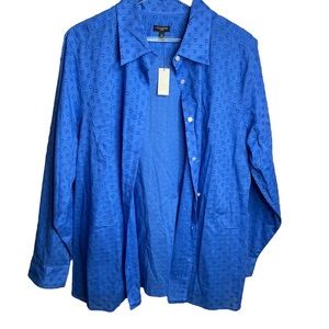 NWT Talbots Long Sleeve Blue Button Down Top